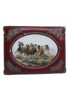 Red Ornate Vintage Picture Frame Victorian Style Table Wall Horses 5" x 7"